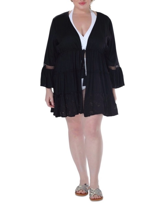Raviya Other - NWT Raviya Black Tiered Crochet-Trim Cover Up